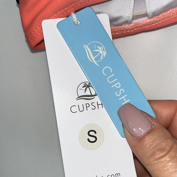 NWT Cupshe bikini top color block navy/coral/salmon colors Sz S - Picture 9 of 10